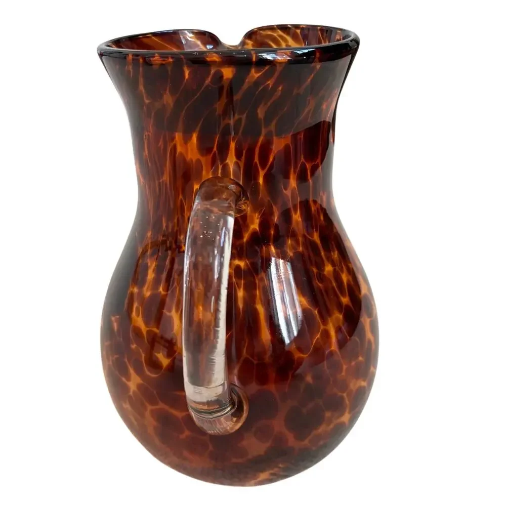NEW Hand Blown Tortoise Shell Glass Pitcher 9.5in Chic Barware